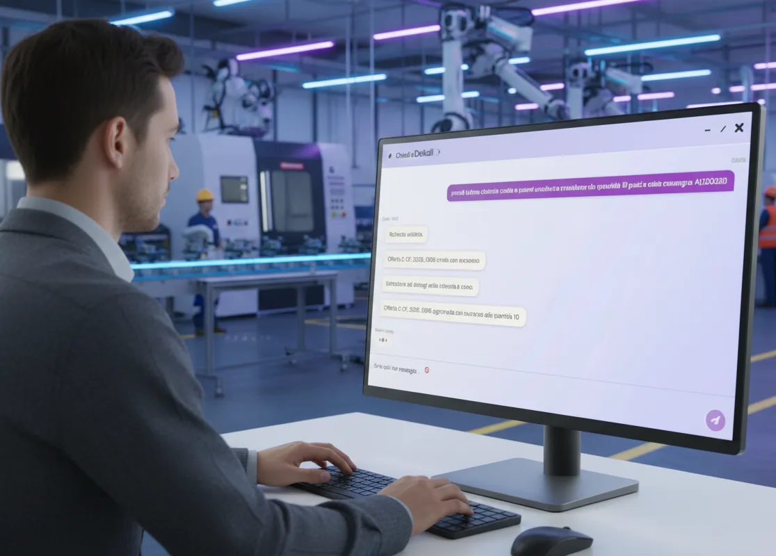 Un chatbot integrato in un MES con il quale un manager dialoga e cerca articoli, ordini e quanto necessario al lavoro in azienda di tutti i giorni